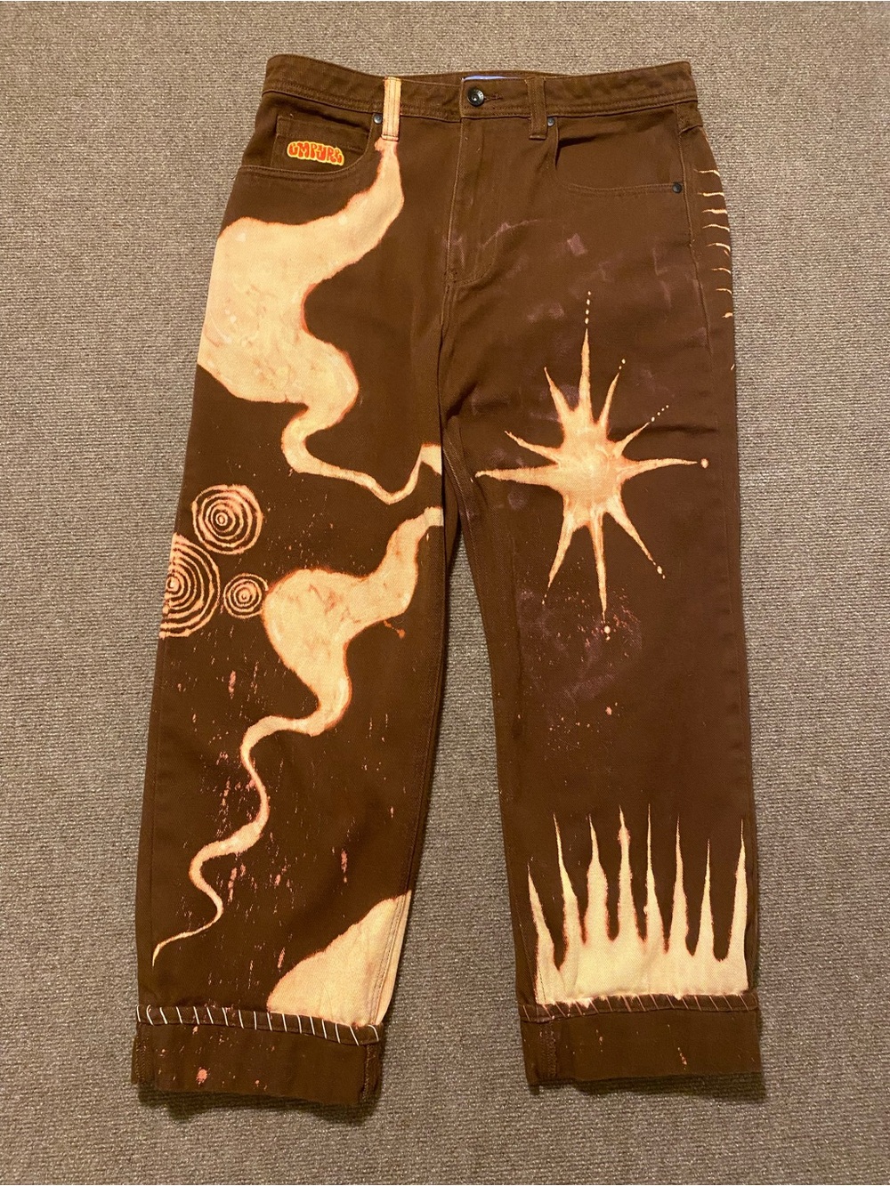 Empyre Relax Brown Baggy Bleach Dye Graphic Skate Jeans Men Size 32